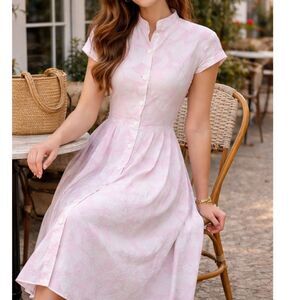 VIntage 90s Cathy Hardwick linen cotton shirt dress pastels - Size 12